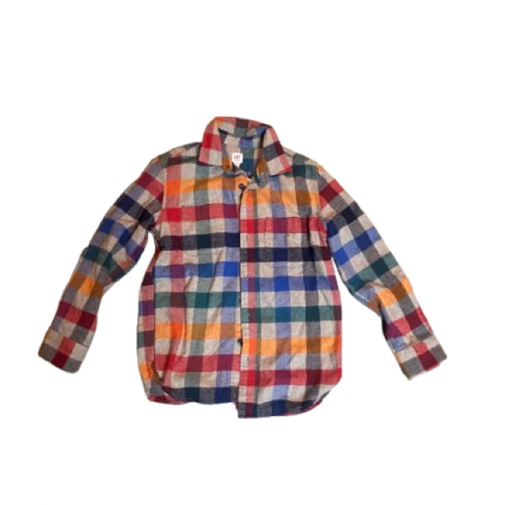 GAP Multicolor Plaid Button-Down Shirt - Red, Blue, Green, Yellow, Orange